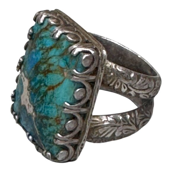 Vintage Artisan Statement Detailed Ring Sterling Silver Turquoise Stone Ornate 6 - Picture 4 of 9